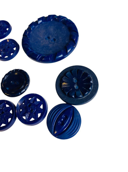 Lot of 10 Midcentury Plastic Buttons Assorted Dark Blue Craft Sew