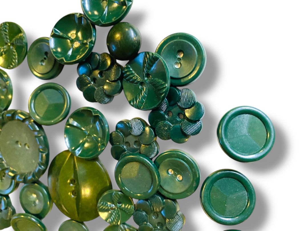 Lot of 37 Midcentury Plastic Buttons Assorted Dark Green Craft Sew