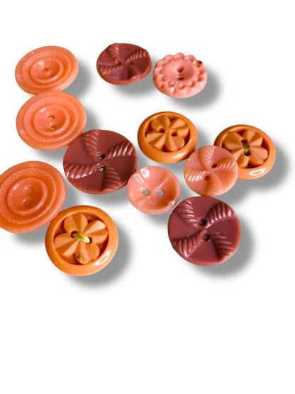 Lot of 12 Midcentury Plastic Buttons Assorted Pink Craft Sew