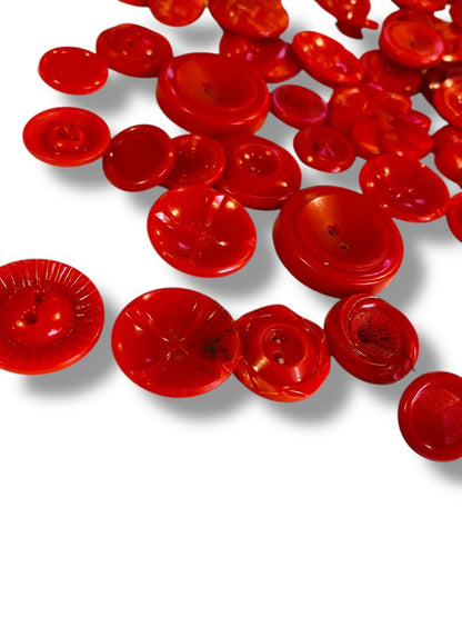 Lot of 74 Midcentury Red Plastic Buttons Assorted Shapes Sizes Craft Sew