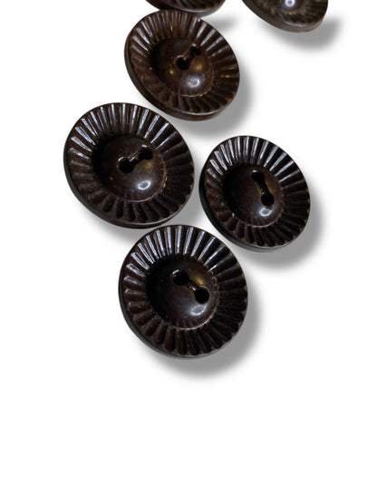 Set of 6 Midcentury Black Plastic Buttons  Sunburst Craft Sew .9" Diameter