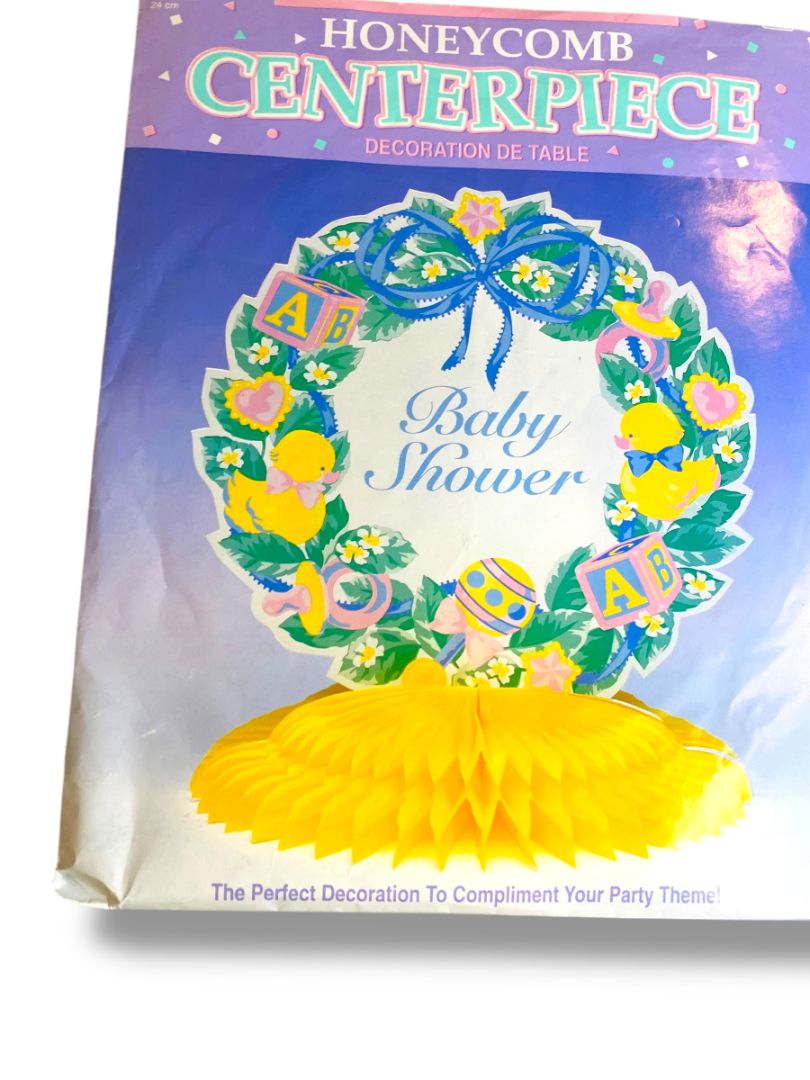 Vintage Baby Shower Honeycomb Centerpiece 9.5" Wreath Pastels Yellow