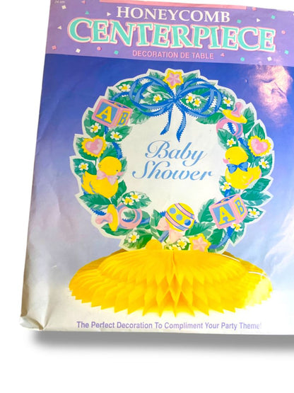 Vintage Baby Shower Honeycomb Centerpiece 9.5" Wreath Pastels Yellow