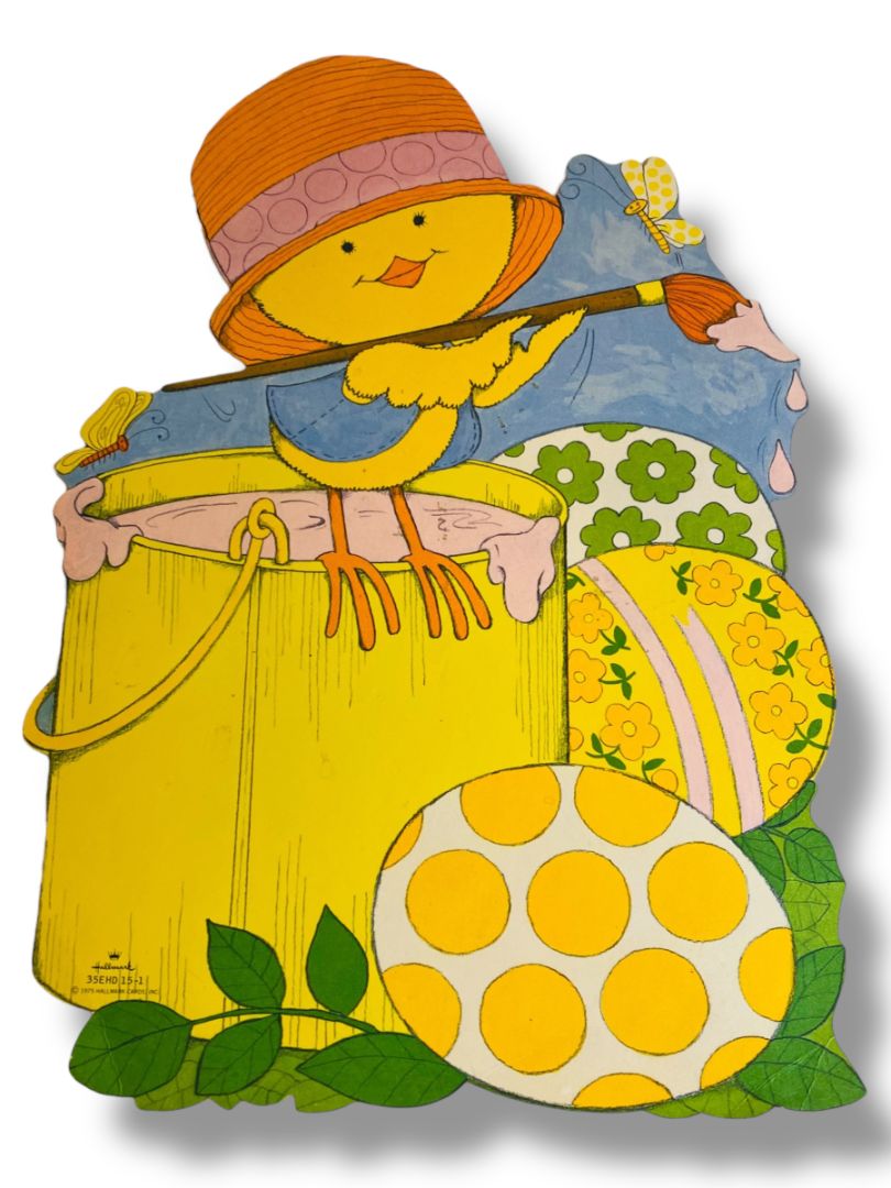 1970s Hallmark Easter Diecut Decor Chick Painting Eggs 12" 35EHD 15-1