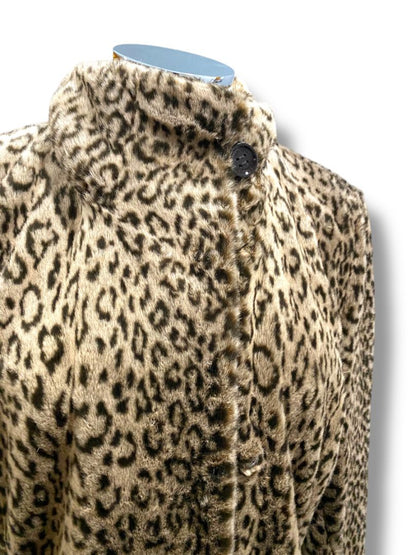 Size Medium Calvin Klein Womens Faux Fur Plush Animal Print Coat Pockets