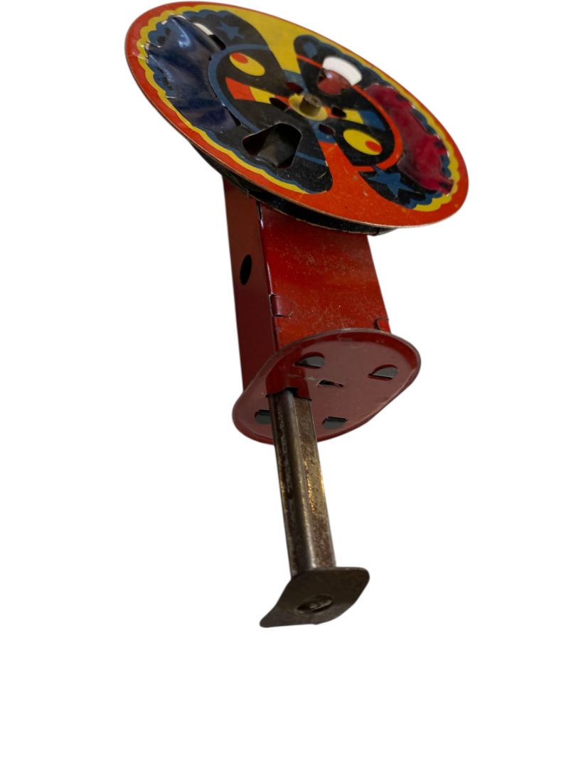 1950s Tin Friction Sparkler Push Toy Red 6" Vintage Lithograph