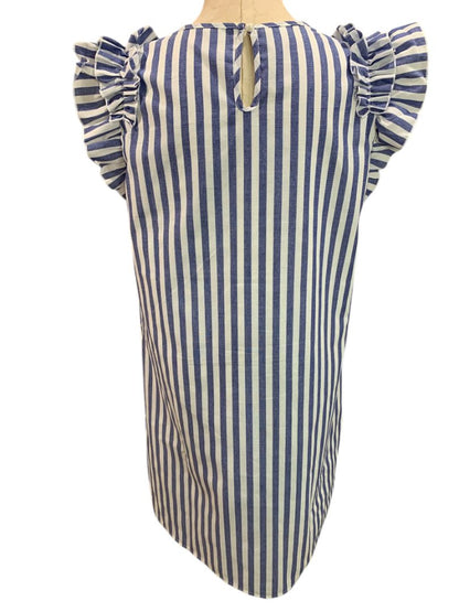 Size XL Shein Blue White Ruffle Sleeve Sheath Dress Lined Vertical Stripe