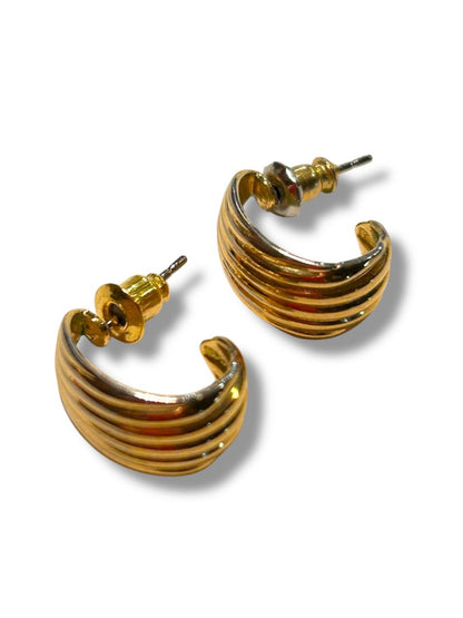 Goldtone Post Pierced Earrings Hoop Textured .5" Drop