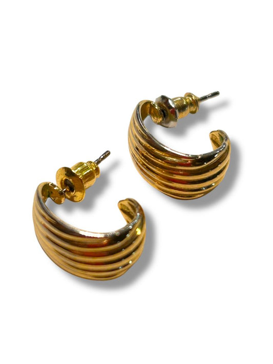 Goldtone Post Pierced Earrings Hoop Textured .5" Drop