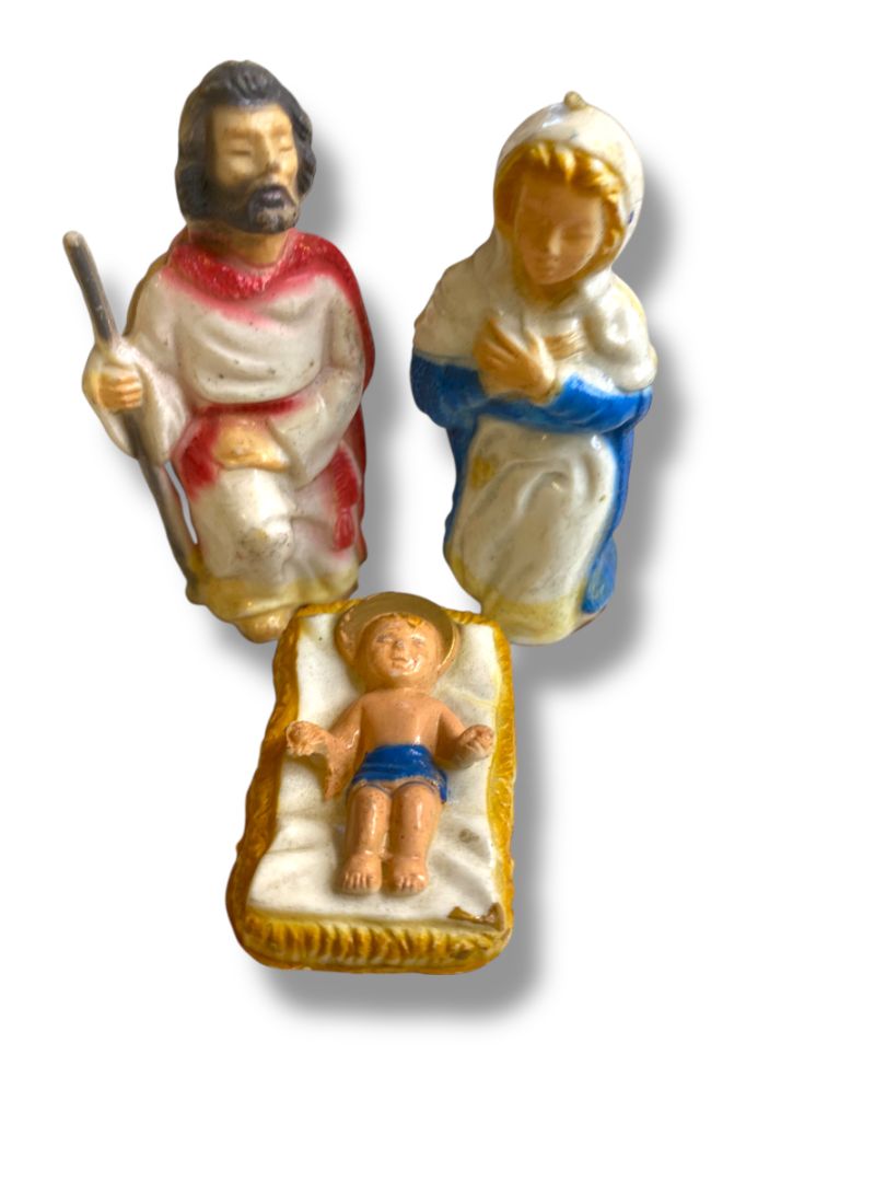 Vintage Plastic Nativity Figurines Mary Joseph Jesus 3"