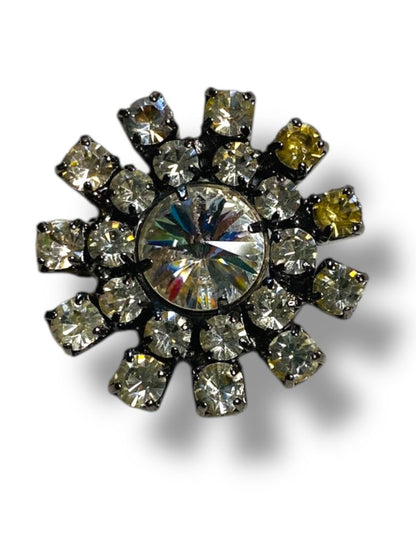 Vintage Silvertone Rhinestone Brooch 1.2" Starburst Flower