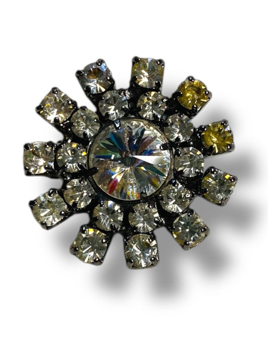 Vintage Silvertone Rhinestone Brooch 1.2" Starburst Flower
