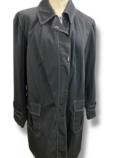 Size 1X Canvas Woman Womens Black Contrast Stitch Zip Up Jacket