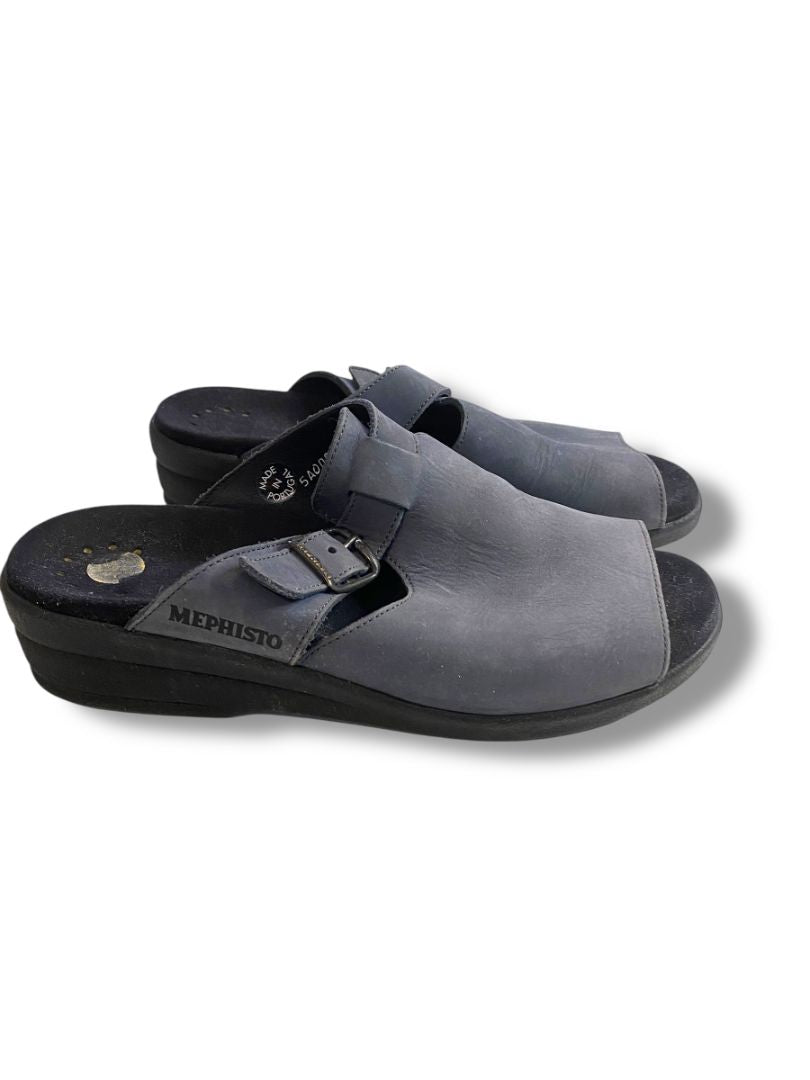 Size 39 Mephisto Womens Air Relax Blue Suede Clogs Open Toe