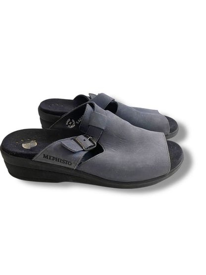 Size 39 Mephisto Womens Air Relax Blue Suede Clogs Open Toe