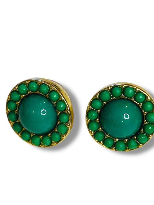 Stella & Dot Green Goldtone Cluster Pierced Earrings 13mm .5"