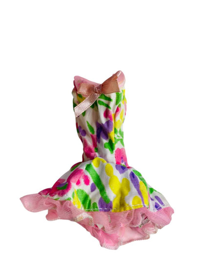 1980s Barbie Floral Mini Dress Pink Trim Sleeveless Flare