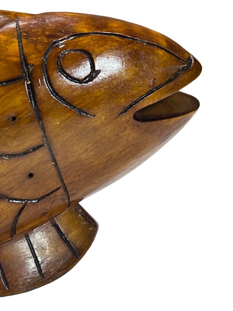 Haitain Mahogany Wood Carved Fish Statue Figurine Peek Brothers Imports, In