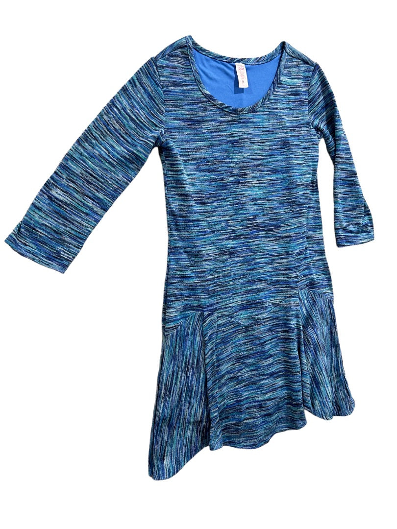 Size 16 Justice Girls Blue Space Dye Sweater Dress Lined Flounce Hem