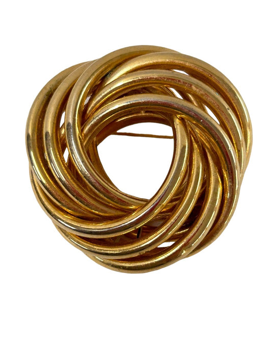 Vintage Domed Swirl Brooch Goldtone 1970s 1.75" Diameter