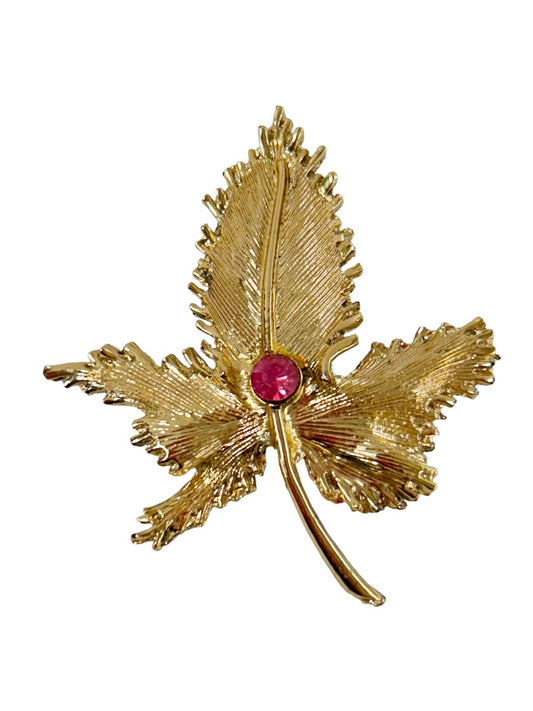 Vintage Goldtone Leaf Brooch 2.5" Statement Piece