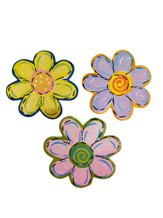 Set of 3 Pastel Flower Brooches 1.75" Diameter Pins Retro Look Plastic