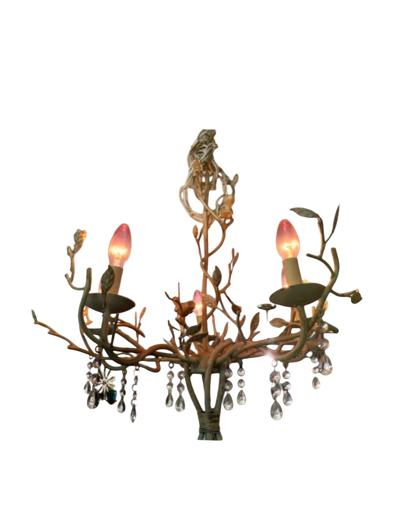 Metal Bird Chandelier Decorative Metal Distressed Ivory 5 Light Hardwired