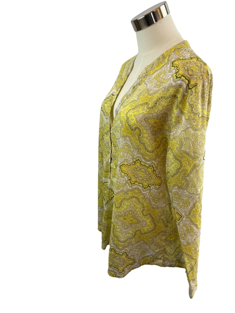 XL Old Navy Women's Lightweight V-Neck Button Up Blouse Yellow Paisley