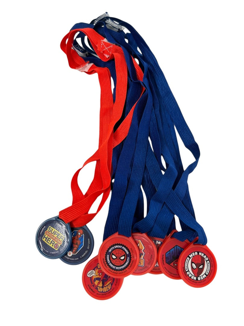 Set of 6 Marvel Medallion Medals Youth Spidey Spider-Man Plastic on Detachable Necklace