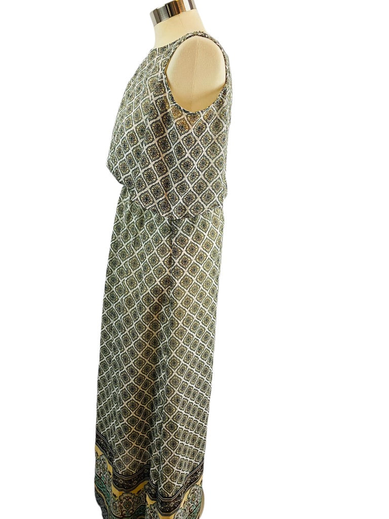 Small Petite Tacera Cold Shoulder Print Maxi Dress Elastic Waist Lined