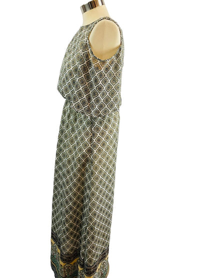 Small Petite Tacera Cold Shoulder Print Maxi Dress Elastic Waist Lined