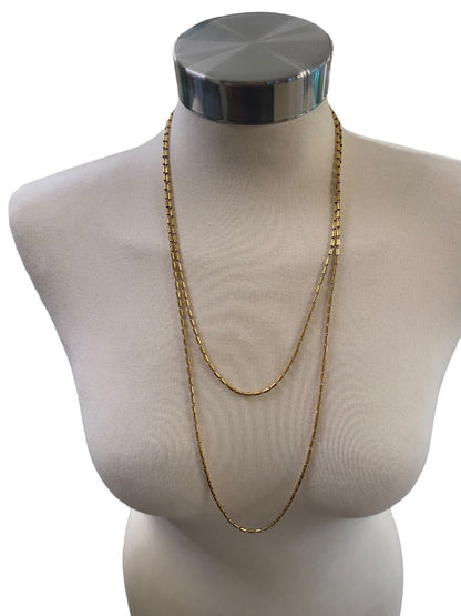 Goldtone Bugle Bead Necklace 54" Strand String Barrel Closure