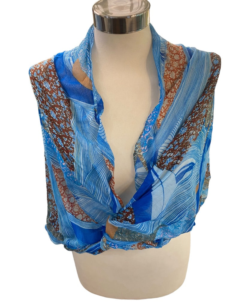 Lightweight Blue Pattern Summer Scarf 31" x 80" Womens Wrap Shawl