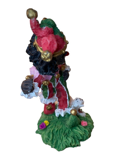 Resin Clown Figurine Green Red Brown Skin Jester Running Dog Grass 4.5"