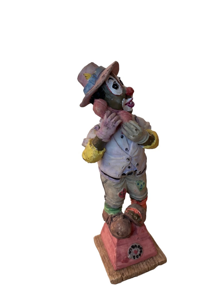 1995 Resin Clown Figurine Brown Skin Standing on Phone Cute 6"