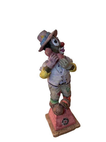 1995 Resin Clown Figurine Brown Skin Standing on Phone Cute 6"