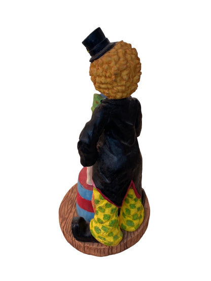 1997 Resin Clown Figurine Brown Skin Trick Dog Ring 7" Tabletop