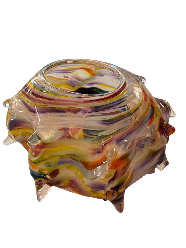 Signed James Hayes Art Glass Swirl Vessel Abstract Hand Blown  8.5" x 5.25