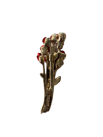 Signed DM Danbury Mint for Avon Brooch Red Goldtone Rose Bouquet 2.25" 1997