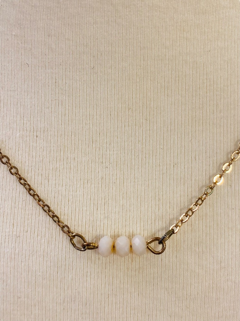 Delicate Goldtone Necklace Blush Pink Faceted Triple Beads Adjustable 15-18" Lobster Clasp