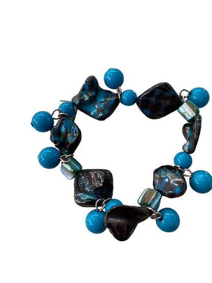 Beaded Stretch Bracelet Acrylic Funky Artsy Dangling Beads Teal Black