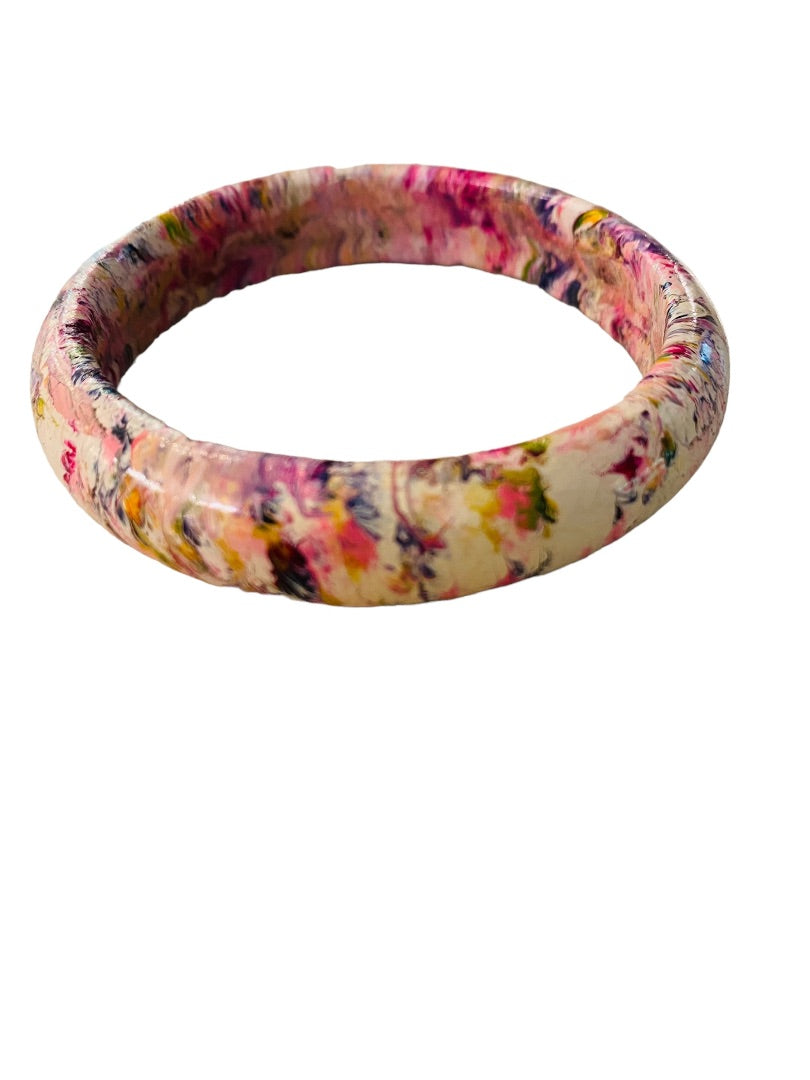 Small Painted Wooden Bangle Bracelet Swirl Multicolor 2.1" Inside Diameter