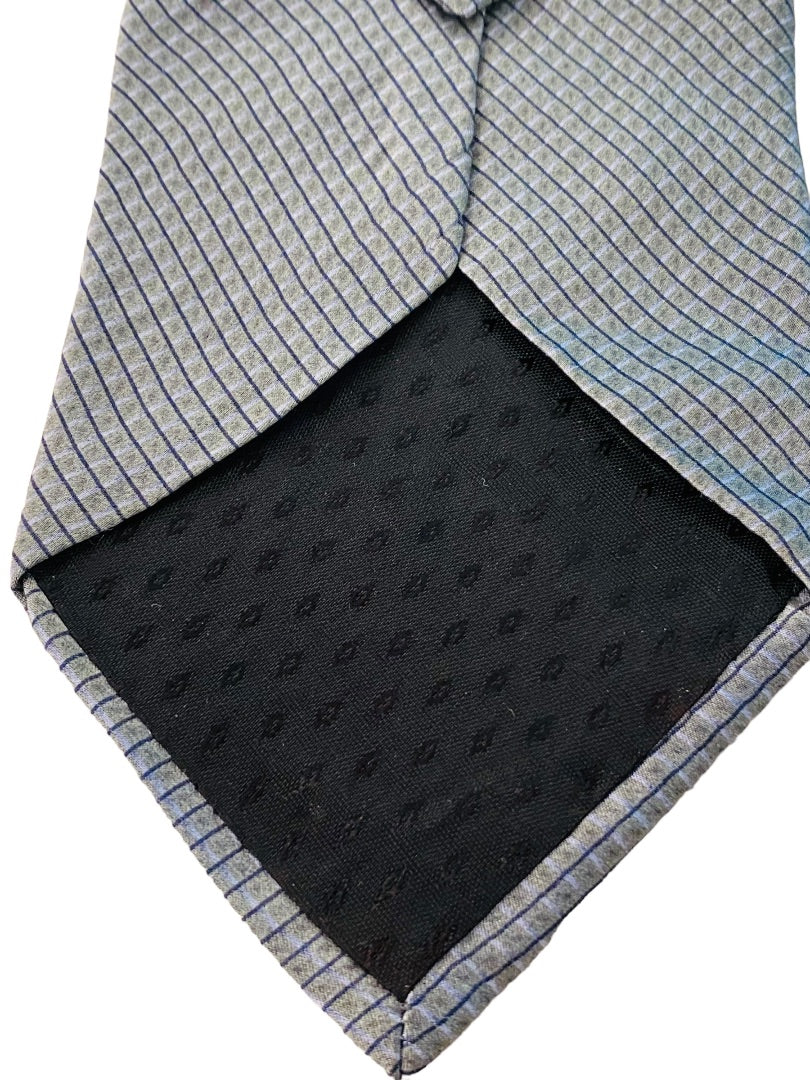 Neo Bill Blass Mens Necktie Silk Sage Green Blue Crosshatch Pattern 57"L Widest 3.75" Tie