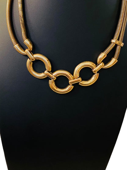 Charming Charlie Goldtone Statement Necklace 17-21" Dual Snake Chain