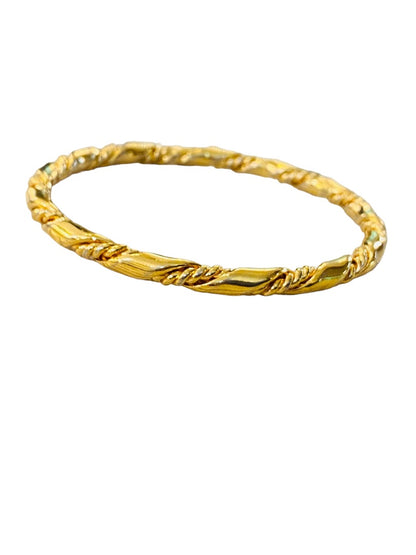 Goldtone Textured Bangle Bracelet Twist Design 2.6" Inside Diameter