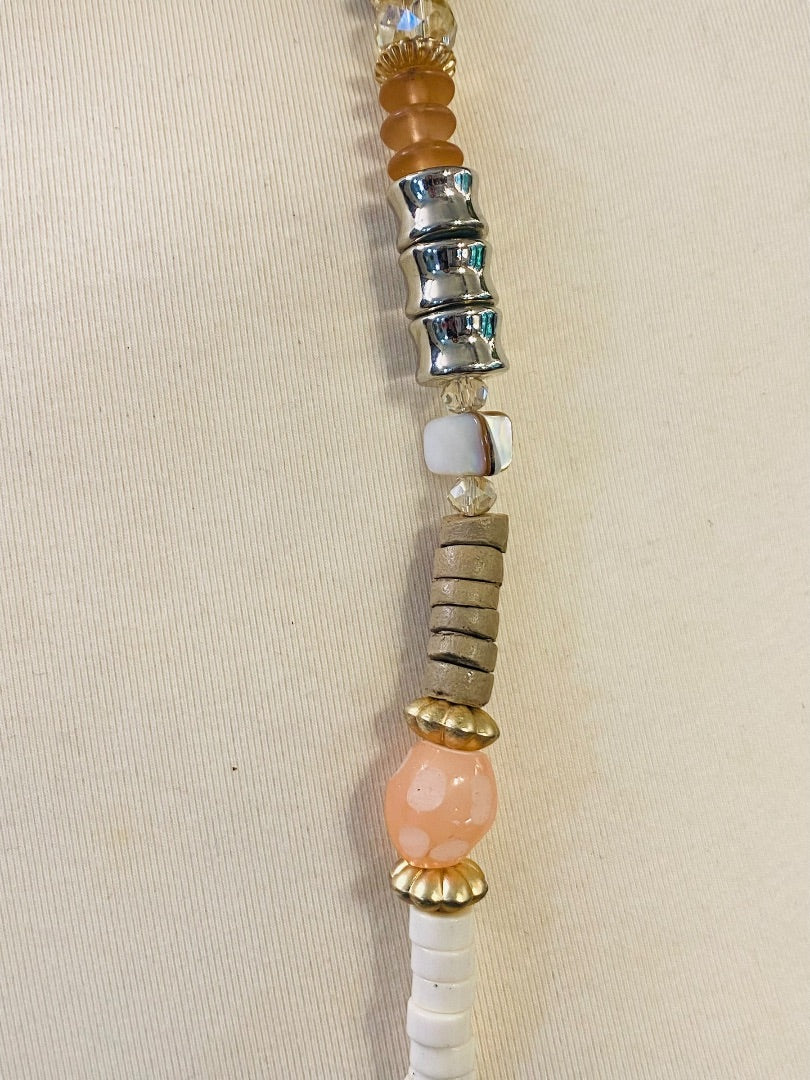 Chico's Mixed Metals Pink Brown Silvertone Lobster Clasp 37-40"