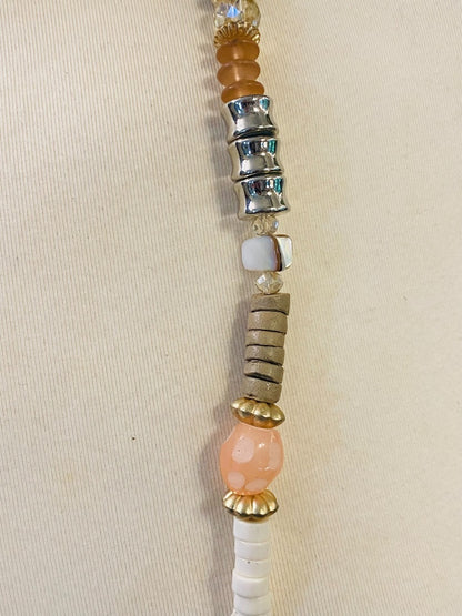 Chico's Mixed Metals Pink Brown Silvertone Lobster Clasp 37-40"