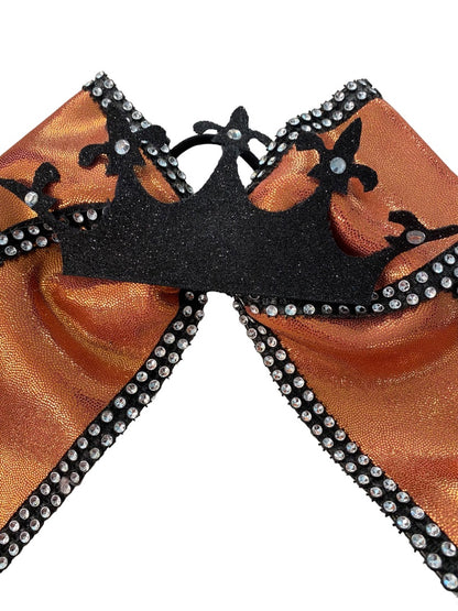 Girls Oversize Hair Bow 6.5" Elastic Ponytail Holder Shiny Orange Black Crown