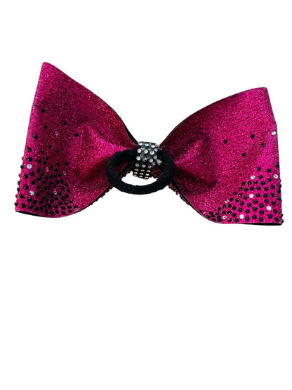 Girls Oversize Hair Bow 6.5" Elastic Ponytail Holder Glitter Hot Pink Lightning Bolt