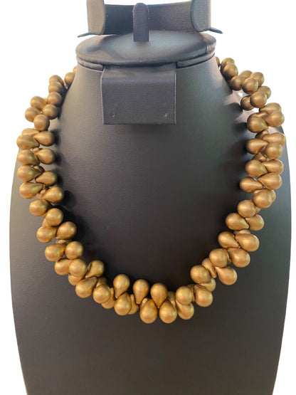 Goldtone Plastic Bead Chunky Statement Necklace 19" Lobster Clasp Retro